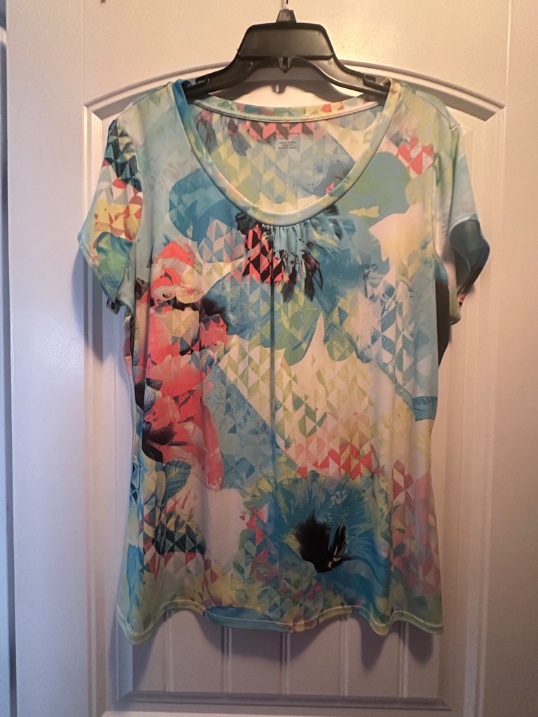 Worthington Multicolor Floral & Geometric Short Sleeve Top